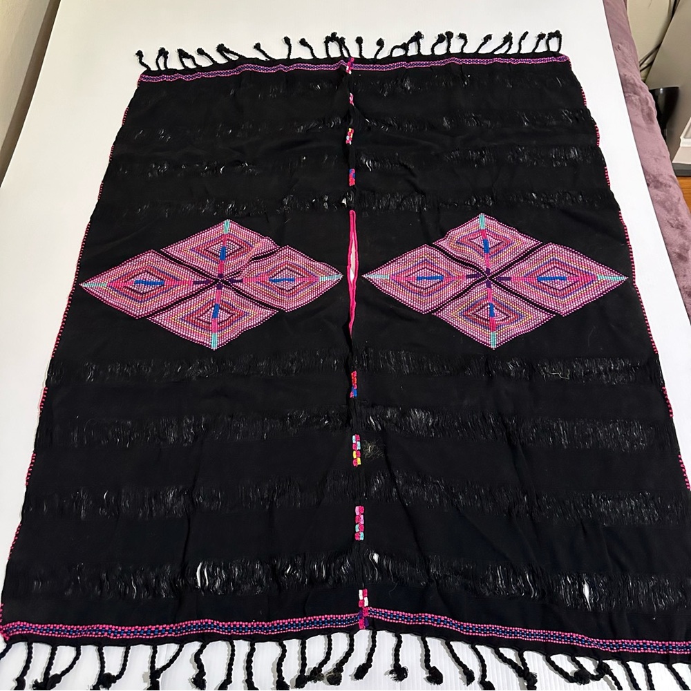 Hand Embroidered Woven Huipil Poncho from Mexico Black - Picture 3 of 10